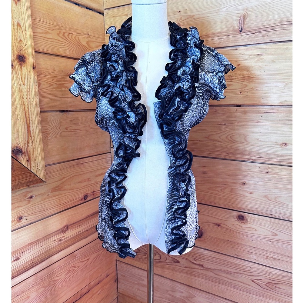Vintage Daniel Ruffle Top Size Small Grey Snakeskin Duster Cardigan Vest Mobwife